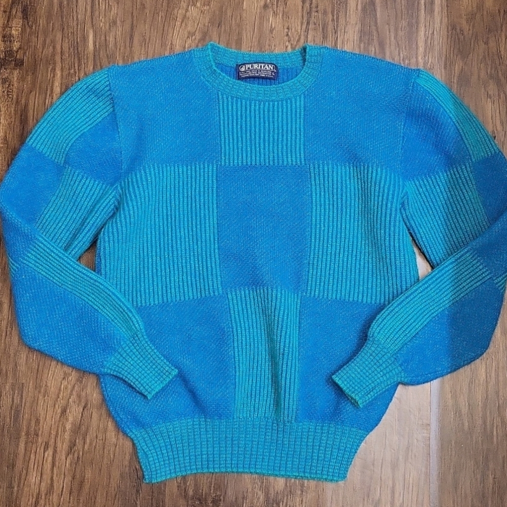 Vintage Puritan 2 Ply Shetland Wool Long Sleeve Checked Sweater